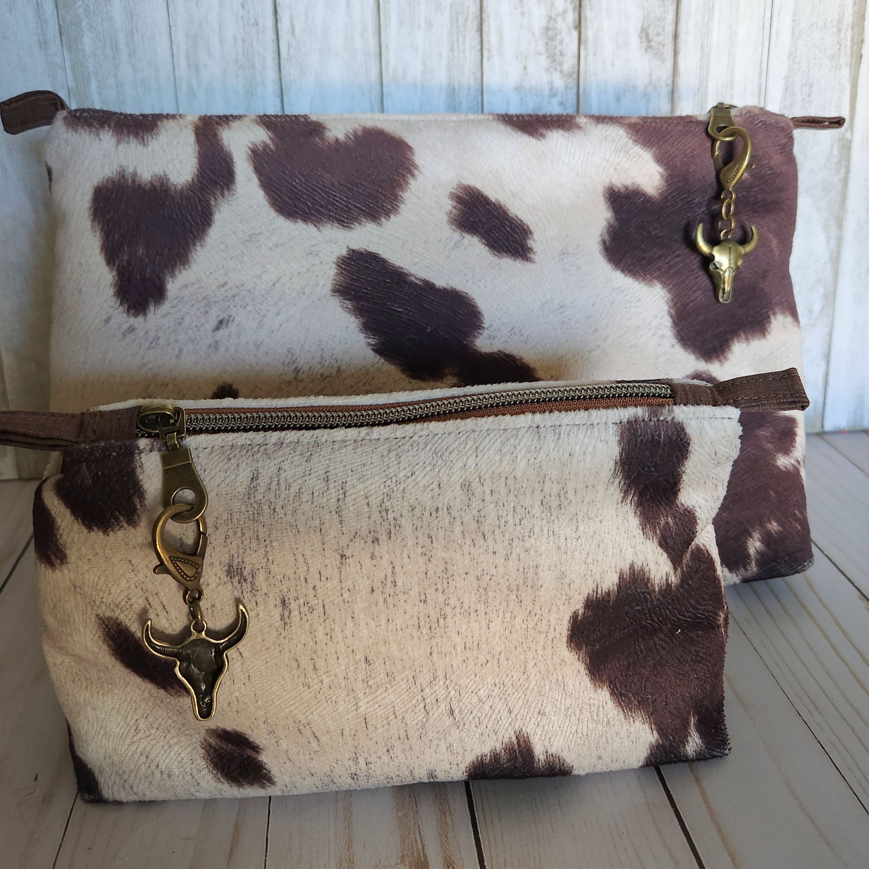 Cowhide Travel Bag, Cowhide Makeup Bag, Cowhide Zip Bag, Faux Cowhide