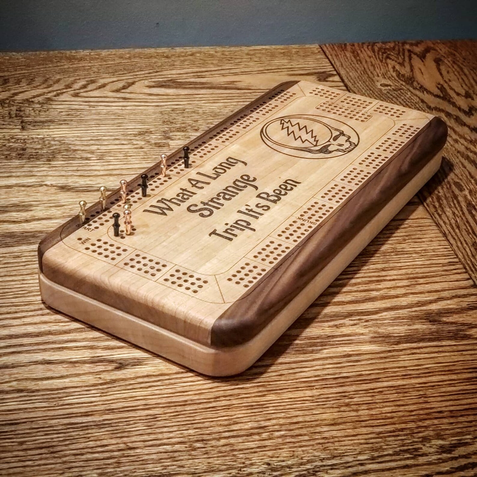 Cribbage Board with peg and card storage. Etsy