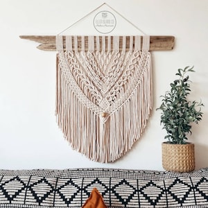 XL Handmade Macrame Wall Hanging: Driftwood Fibre Art, Neutral Decor