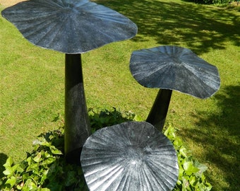 Set of 3 Metal Mushroom Garden Ornament - Silver