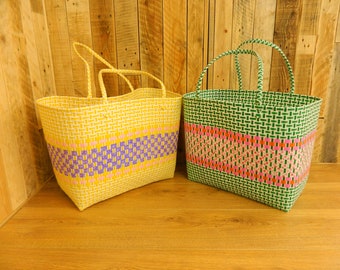 Handmade Recycled Plastic Multi Use Woven Bag - Yellow/ Green