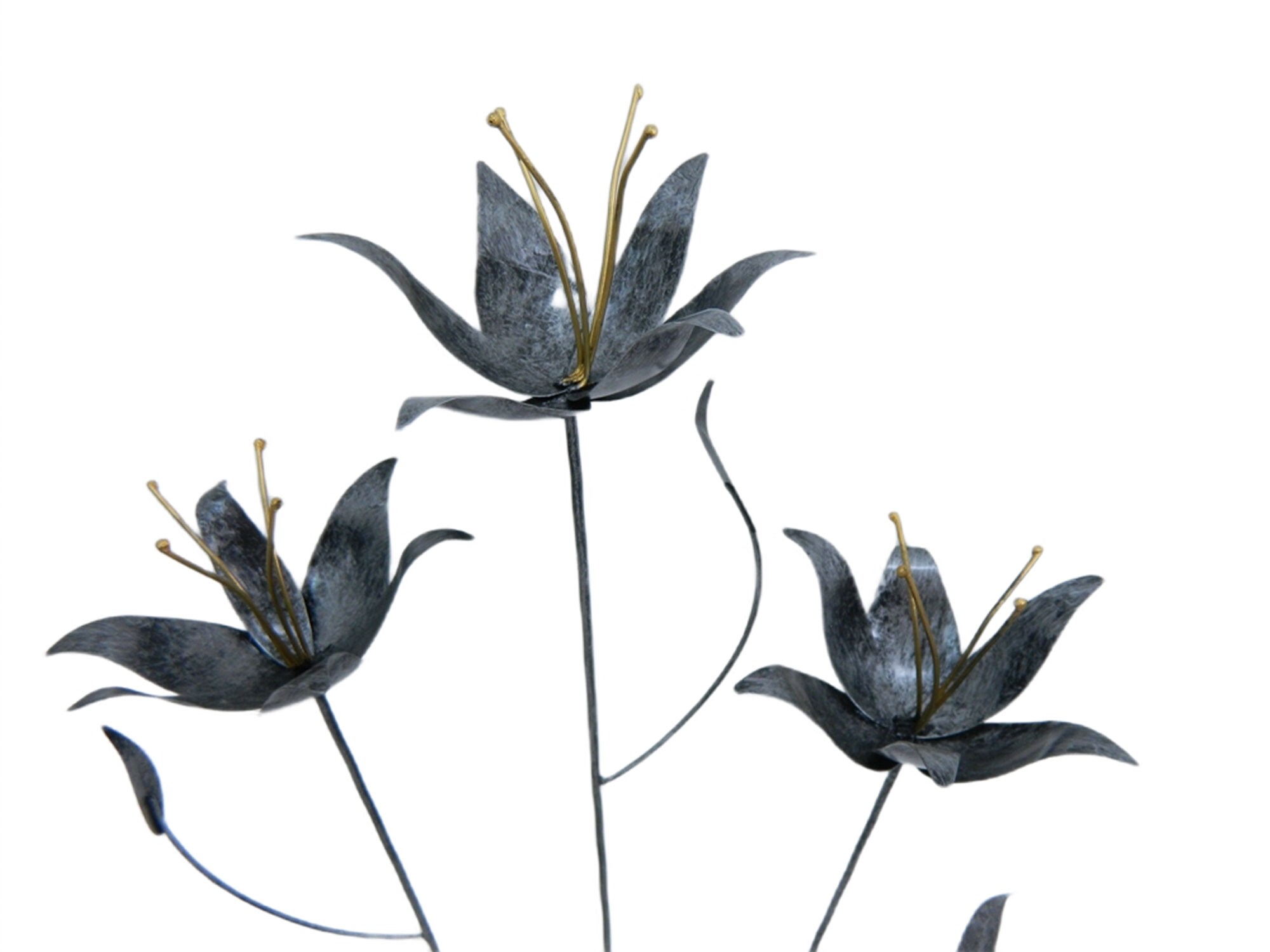 Set of 3 Metal Flower Garden Ornament Lily on 100cm Stick Etsy