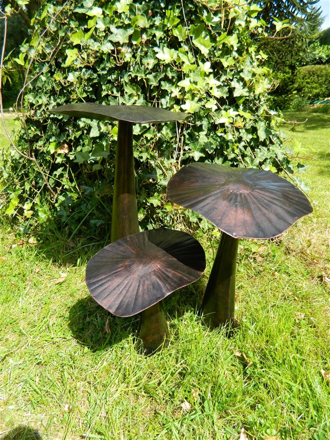 Set of 3 Metal Mushroom Garden Ornament Bronze Etsy
