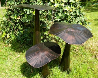 Set of 3 Metal Mushroom Garden Ornament - Bronze