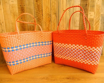 Handmade Recycled Plastic Multi Use Woven Bag - Orange