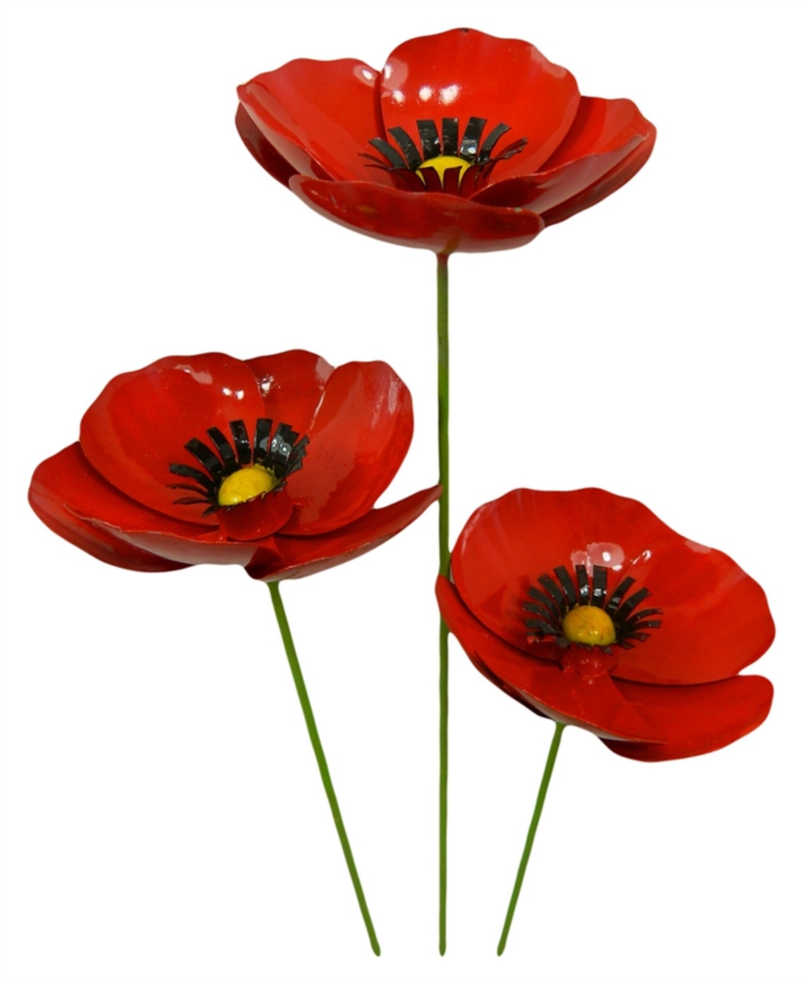 Set of 3 Metal Flower Garden Ornament Poppy on 100cm Stick Etsy