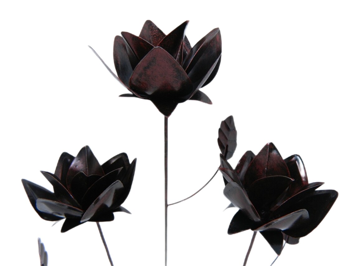 Set of 3 Metal Flower Garden Ornament Rose on 100cm Stick Etsy