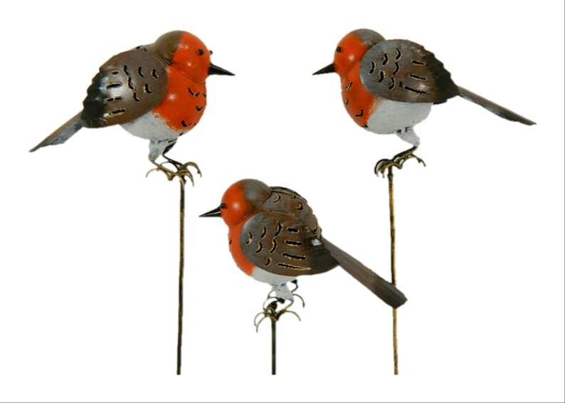Set of 3 Metal Robins Birds Garden Ornaments Robins on 100cm Etsy UK