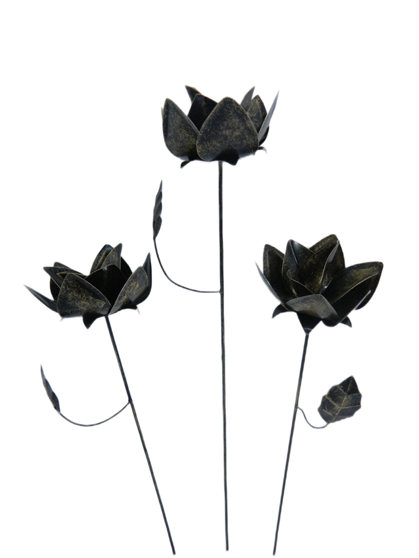 Set of 3 Metal Flower Garden Ornament Rose on 100cm Stick Etsy