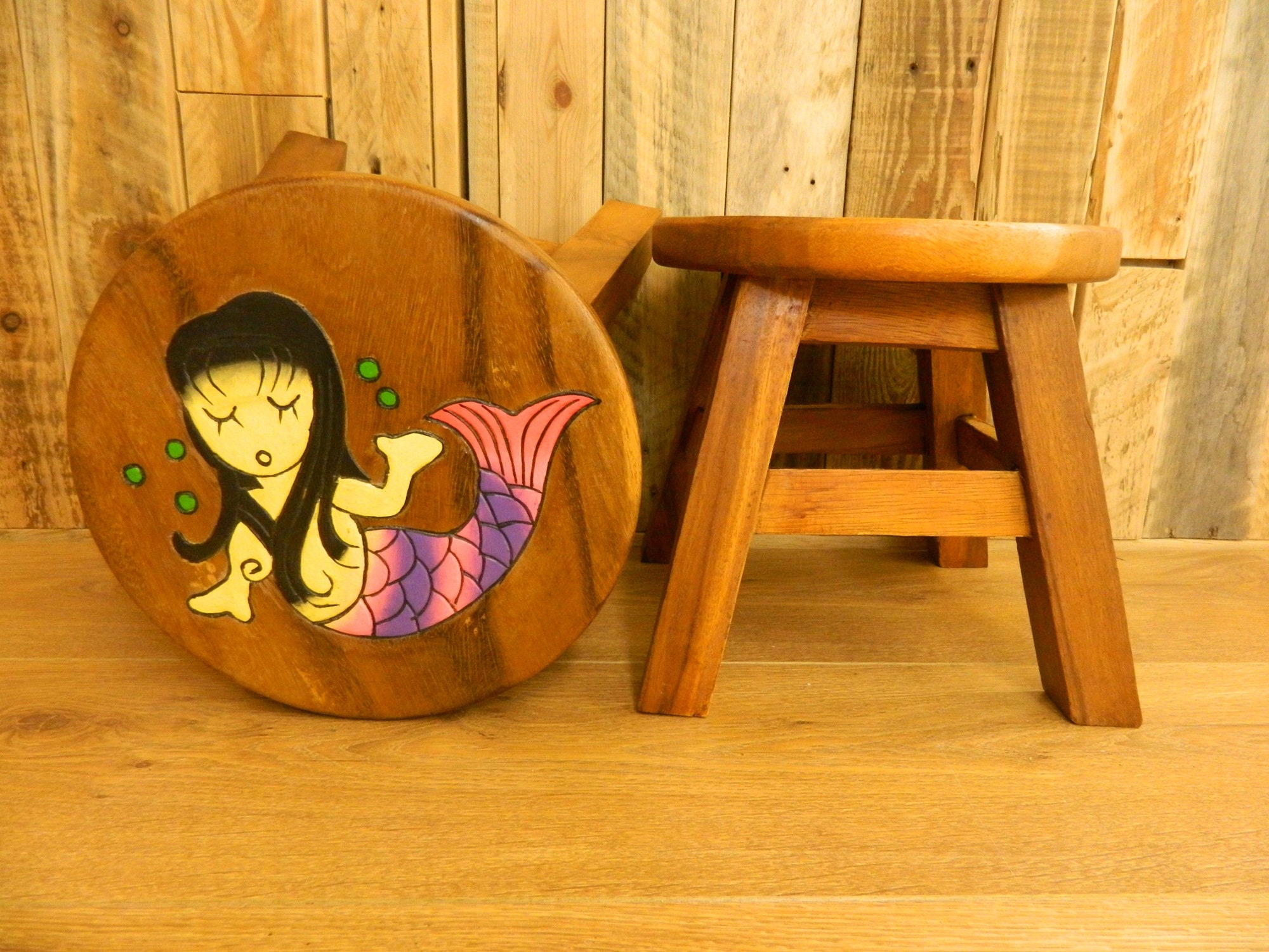 Wooden Children's Stools Purple Mermaid