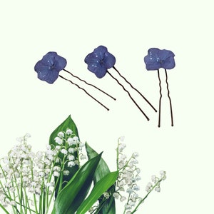 3 Real Dried Hydrangea Flower Hair Pins, Blue Hydrangea Flower Hair Pins