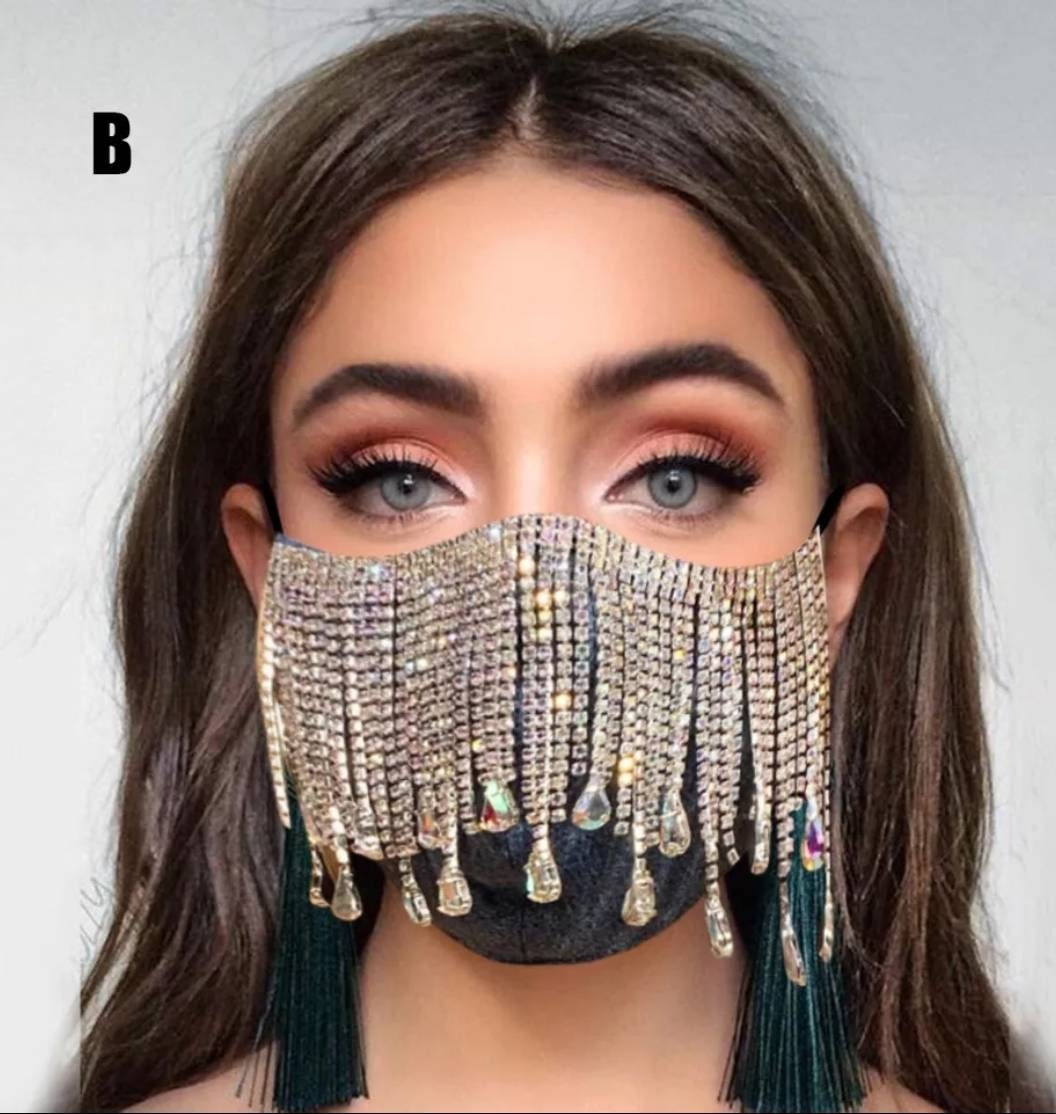 Diamond Fringe Tassel Face Mask Etsy