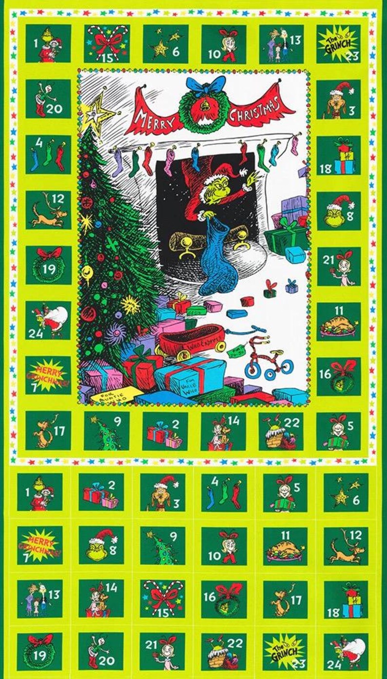 Grinch Advent Calendar Panel Etsy Grinch Advent Calendar Panel Etsy
