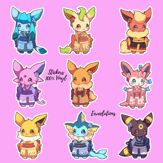 Stickers Cute and Kawaii Eeveelution Pokemon Stickers Eevee 