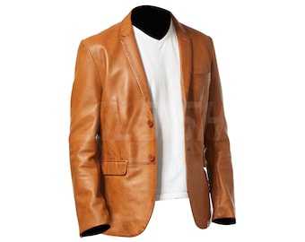 tan leather blazer