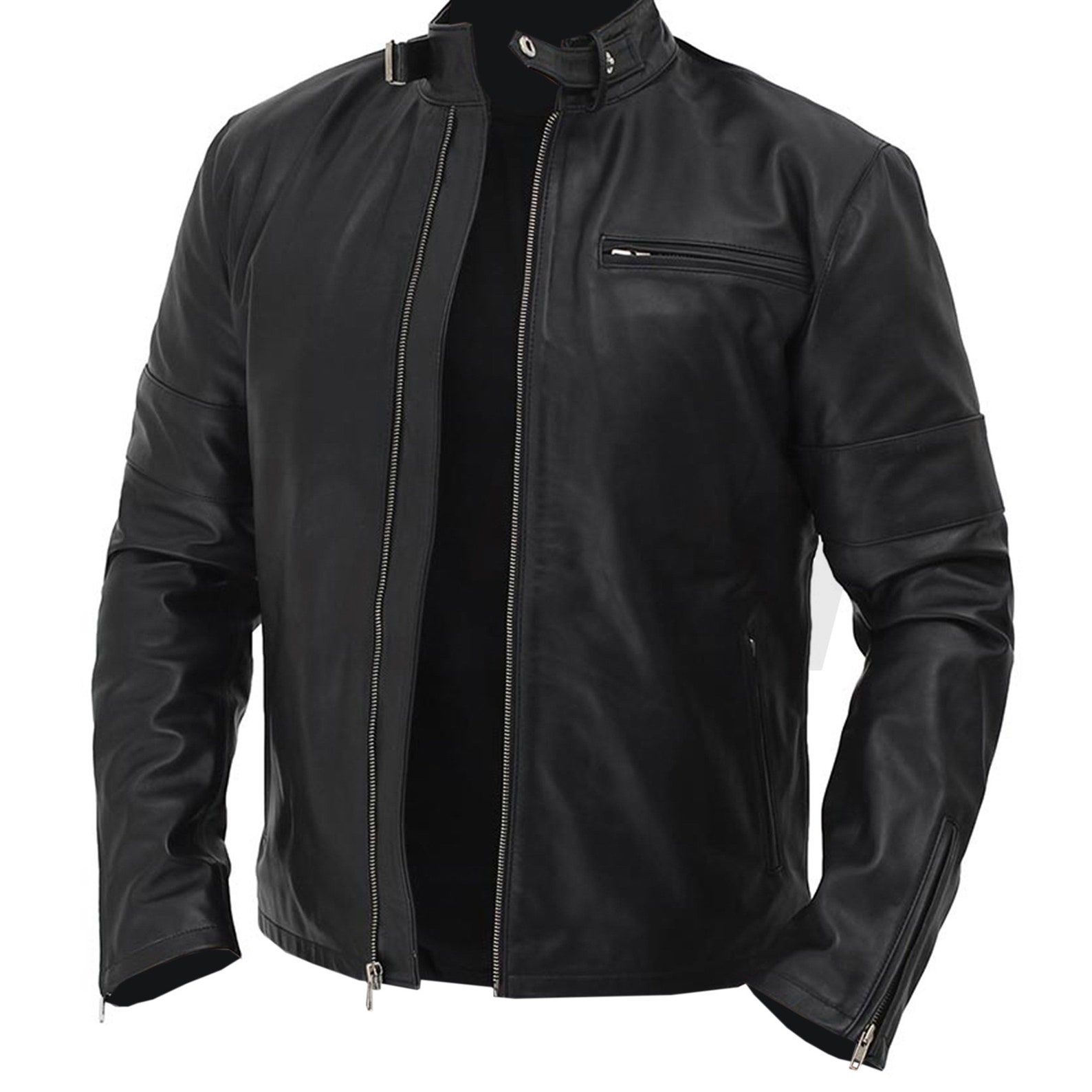Men's Black Motorcycle Leather Vintage Winter Jacket Etsy