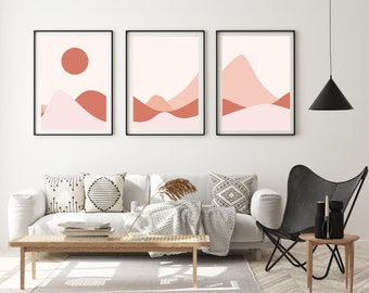 Boho Abstract Wall Art, Gallery Wall Set of 3 Prints, Mid Century Modern Prints, Bohemian Decor Wall Art Prints, Printable Wall Art