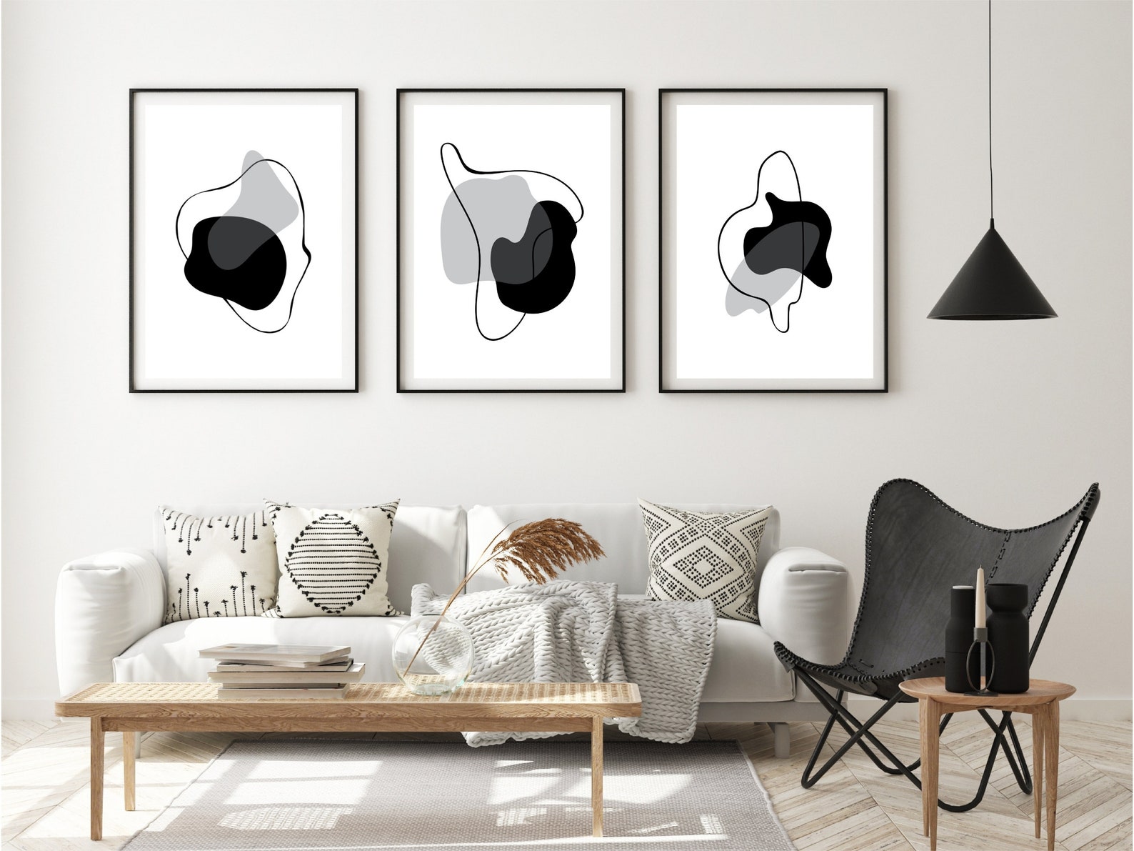Black and White Printable Wall Art Set of 3 Black Abstract | Etsy