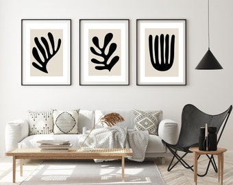 Set of 3 Henri Matisse Inspired Printable Wall Art, Neutral Printable Wall Art, Black and White Printable Wall Art, Digital Download Prints