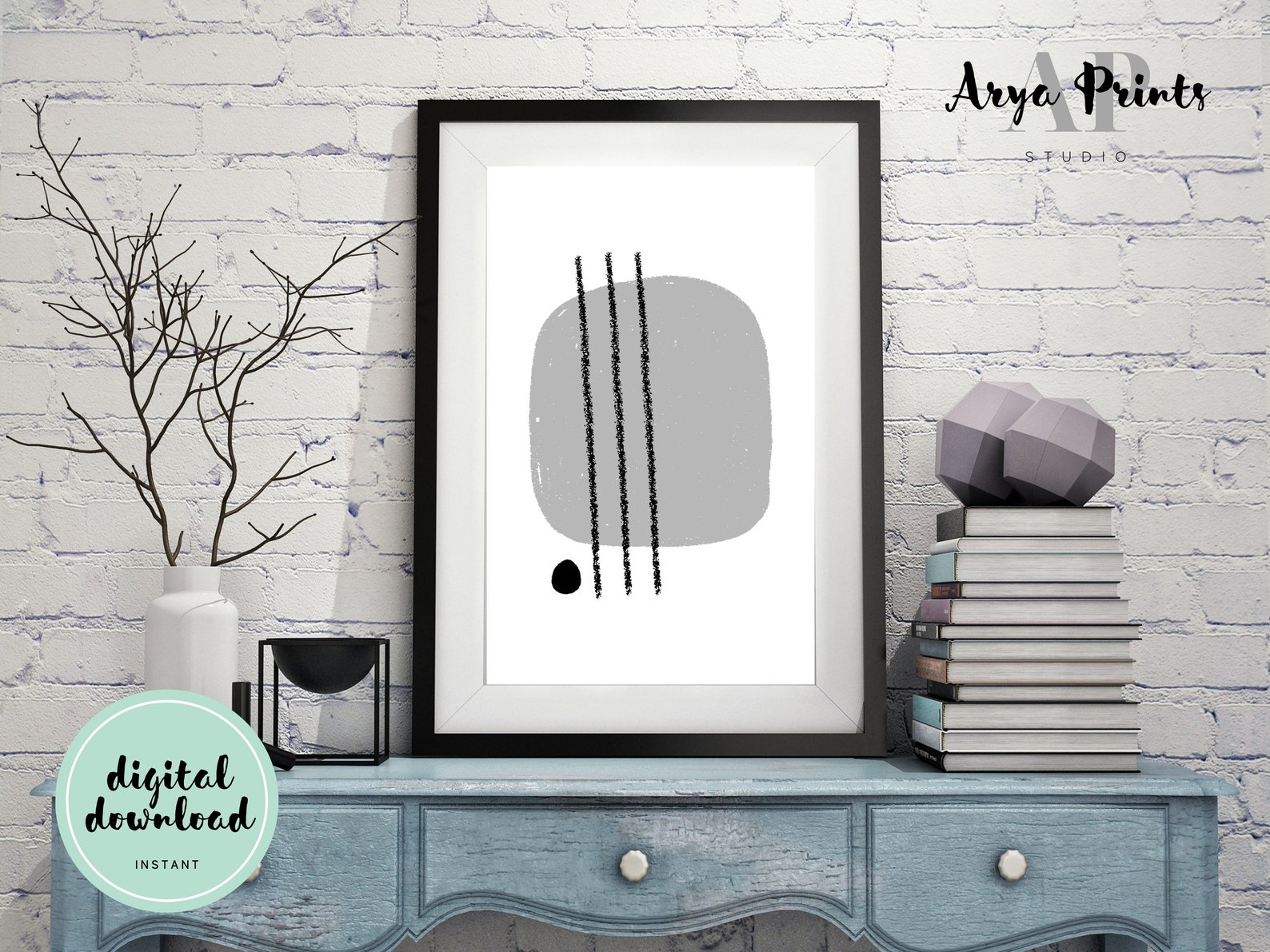 Printable Wall Art Abstract Grey Grey and Black Scandinavian | Etsy