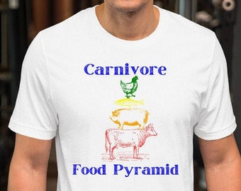 T-Shirt Humour "The Real Food Pyramid" Pour Carnivores - Couleur Multicolore, Taille Unisexe