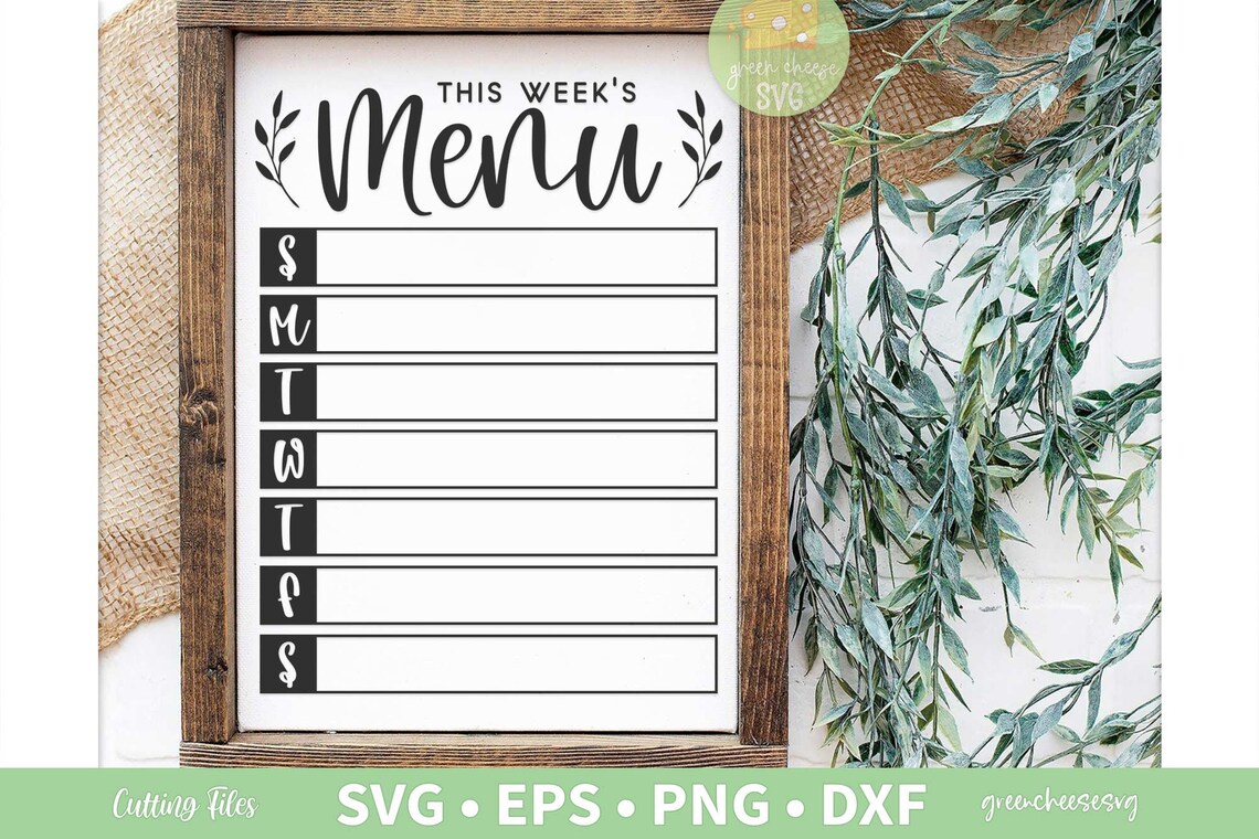 Weekly Menu Svg, Menu Template Svg, Weekly Meal Planner, Menu Board Svg ...
