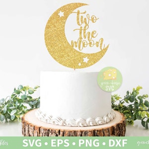 Two The Moon SVG, 2nd Birthday Cake Topper SVG, Two the Moon Cake Topper, Kid Birthday SVG, Baby - svg, dxf, eps und png direkter Download