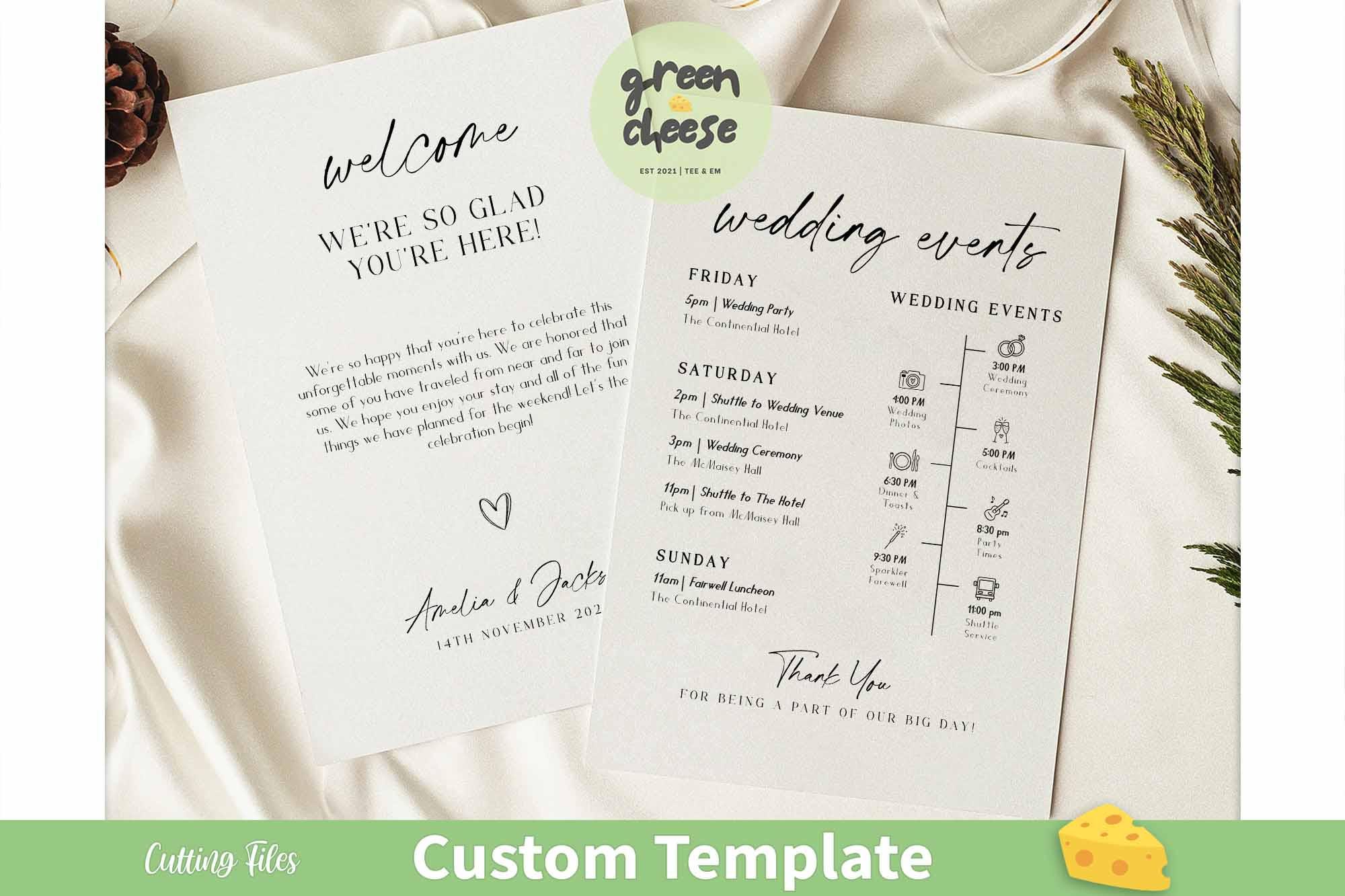 Wedding Events Card Template, Minimal Aesthetic Wedding Itinerary Template, Wedding Timeline, Order of Event - Editable Template Download