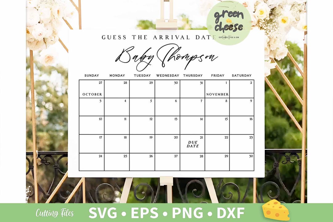 Due Date Template.pdf Minimalist Due Date Calendar Baby Shower Template, Printable Baby ...