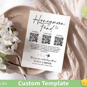 Anpassen der Flitterwochen Fund QR-Code Kartenvorlage, Hochzeit Flitterwochen Fund Karte, modernes Hochzeitskartengeschenk, Hochzeit - Bearbeitbare Vorlage Download
