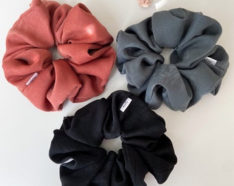 Fall Satin Scrunchies - Matte Satin Scrunchies - Burnt Red Orange, Dark Green Teal, Black Oversized and Regular Scrunchies, Fall Hair Ties