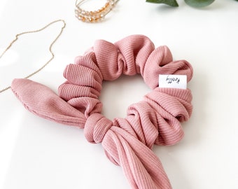 Pink Tie Knot Scrunchie, Blush Pink Knotted Scrunchie, Rose Pink Bunny Ear Hair Tie, Dusty Pink Bow