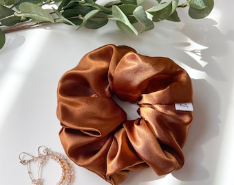 Copper Satin Scrunchie Oversized, Large Rust Hair Tie | Bronze XXL  | Bridesmaid Scrunchies | Fall Hair Accessory | Gifts for Her