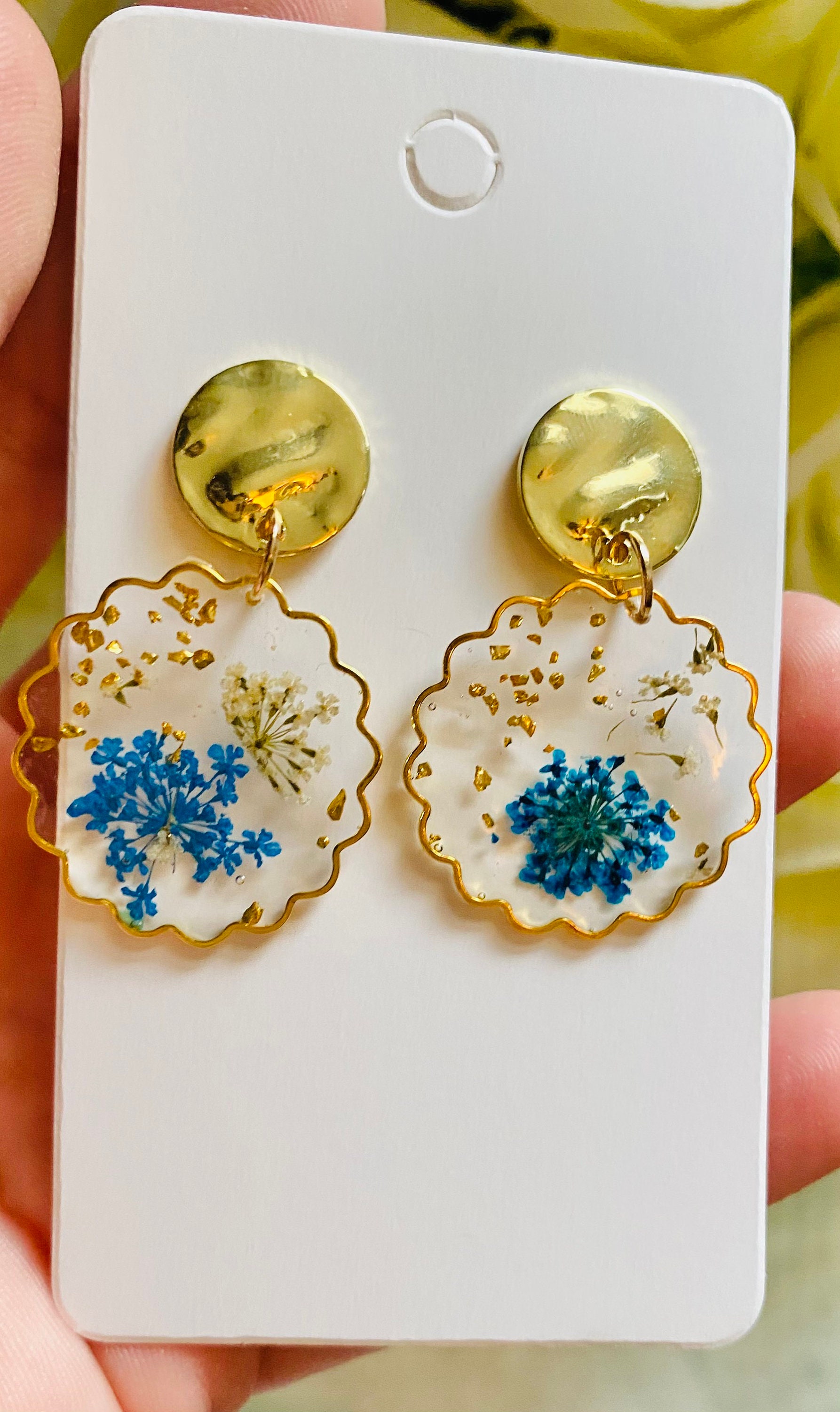 Pressed flowers resin earrings Etsy