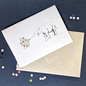 Klappkarte | Blumenstrauß | Grußkarte | Elefant | Digitaldruck