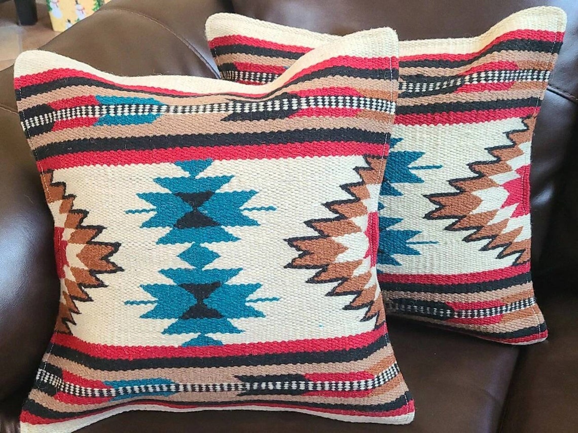Pair Southwestern Wool Throw Pillow Covers 18x18 Handwoven Etsy