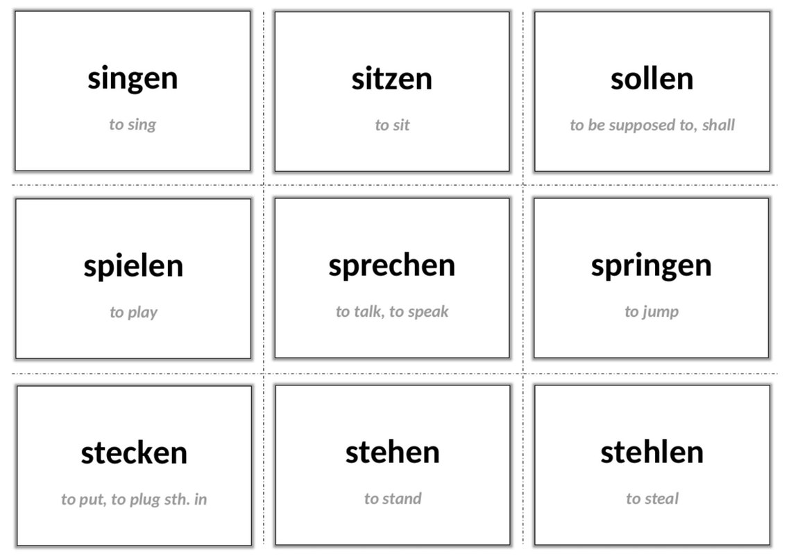 German Printable Flashcards - 200 Most Common Verbs - Etsy