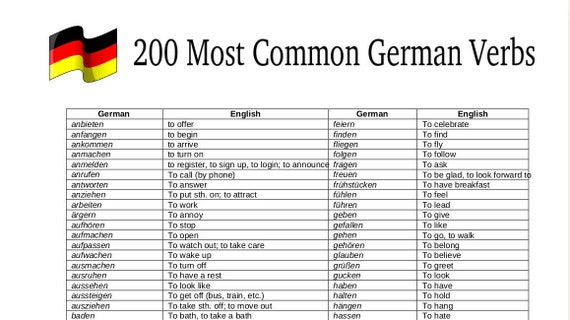 200 Most Common German Verbs Great For Learning German Etsy 200 Most Common German Verbs Great For Learning German Etsy