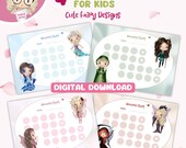 Reward Chart Printable for Girls | 4 Cute Fairys Designs | Chibi Kids Routine Chart | Homework Chore Potty Training | Digital Download