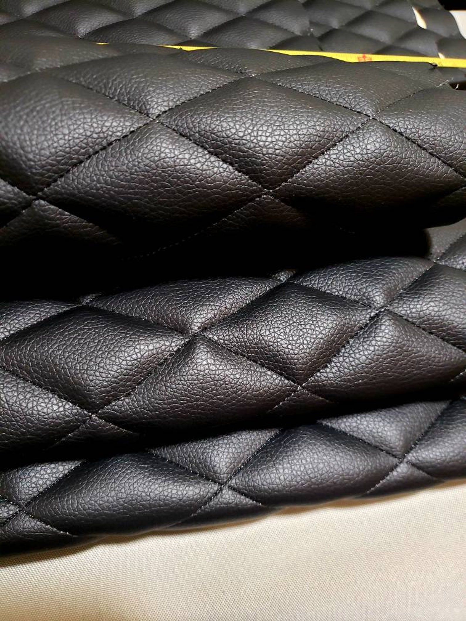 Vinyl Upholstery Peble Grain Leather BLACK Diamond Quilted Etsy