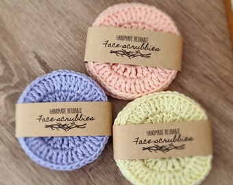 Handmade Cotton Face Scrubbies, Reusable Makeup Remover Pads, Eco Friendly, Pack of 4