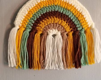Handmade crochet rainbow wall hanging home decor autumn colours