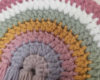 Handmade crochet rainbow wall hanging home decor