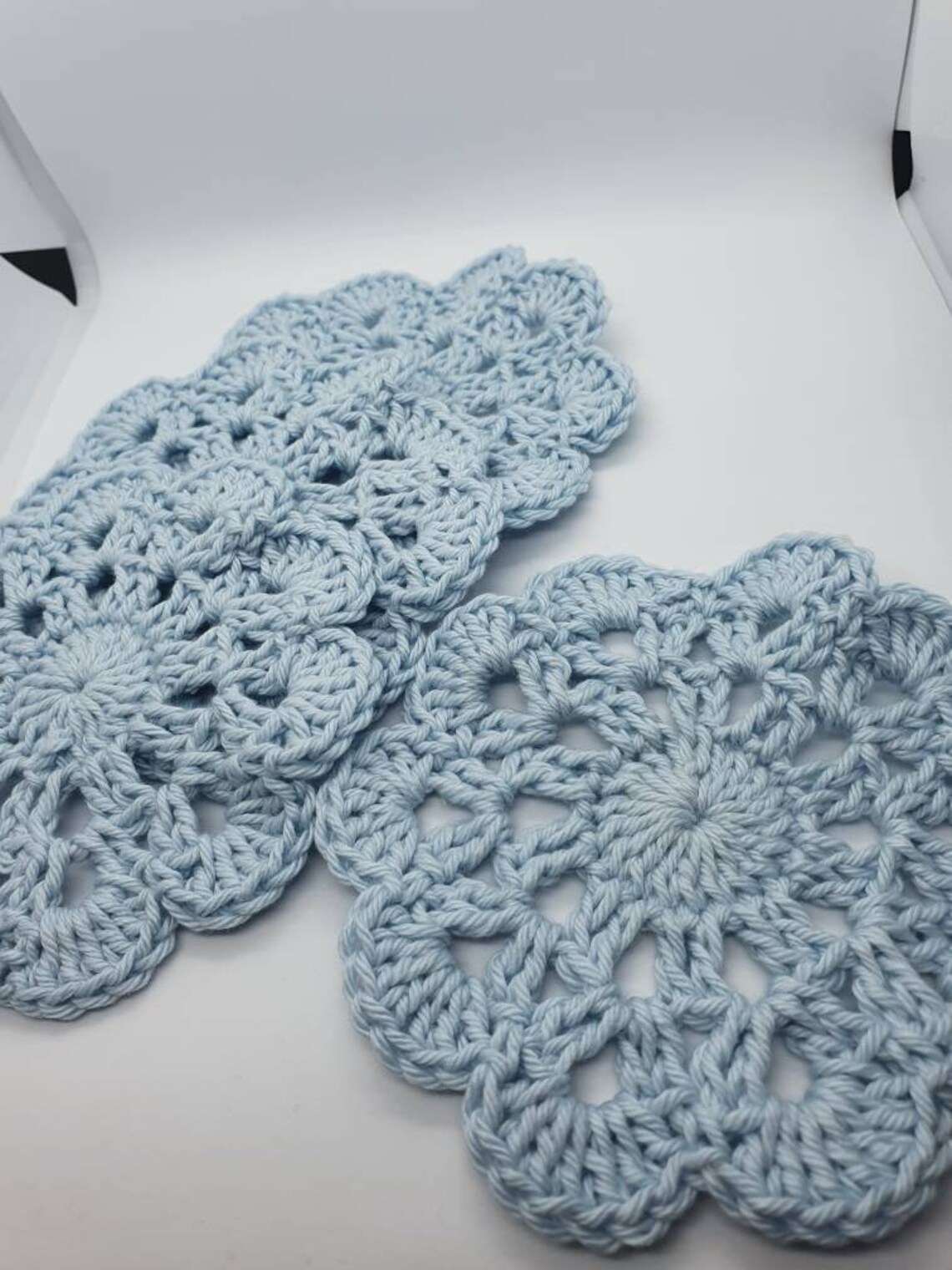 Cotton crochet coasters duck egg blue Etsy