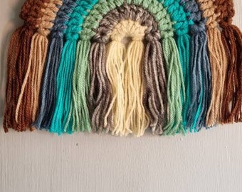 Crochet rainbow wall hanging decoration home decor handmade brown. Autumn colours