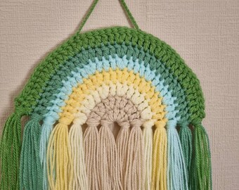 Crochet rainbow wall hanging green yellow