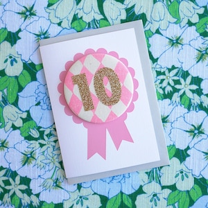 Badge d'anniversaire avec carte de voeux, Badge d'âge, Badge numérique, Badge en tissu, Motif arlequin en tissu, Carte d'âge