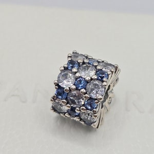 New Blue & Clear CZ Sparkle Charm for Pandora Moments bracelet / s925 Sterling Silver / Velvet Gift Pouch