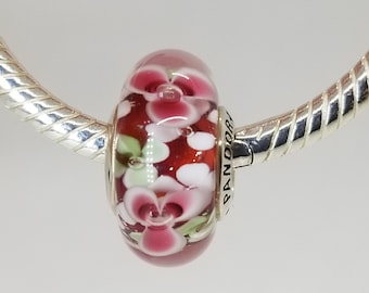 New Flower Spring GARDEN Daisy Bead Charm   murano  signature / Charm for Pandora bracelet / s925 Sterling Silver / Velvet Gift Pouch