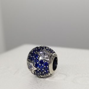 New Midnight Blue Pave Stars Charm for Pandora Moments bracelet / s925 Sterling Silver / Velvet Gift Pouch